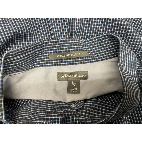 Eddie Bauer Wrinkle Free Shirt Mens 3XL Relaxed Fit Blue Check Travel Office - Picture 10 of 11